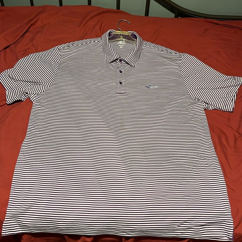 Greg Norman Golf Shirt - Purple Striped - Shark Logo - XXL - PlayDry